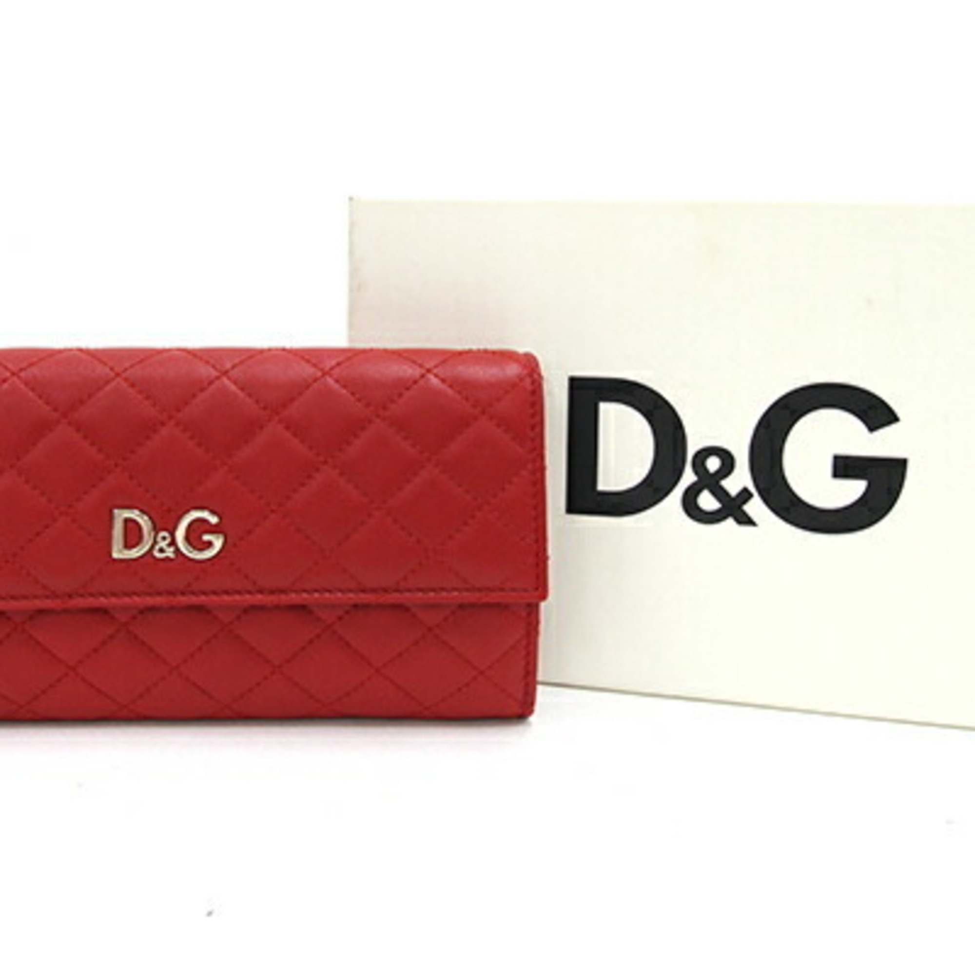 Dolce & Gabbana Bi-fold Long Wallet DPD389 Red Leather D&G Quilting Women's DOLCE＆GABBANA