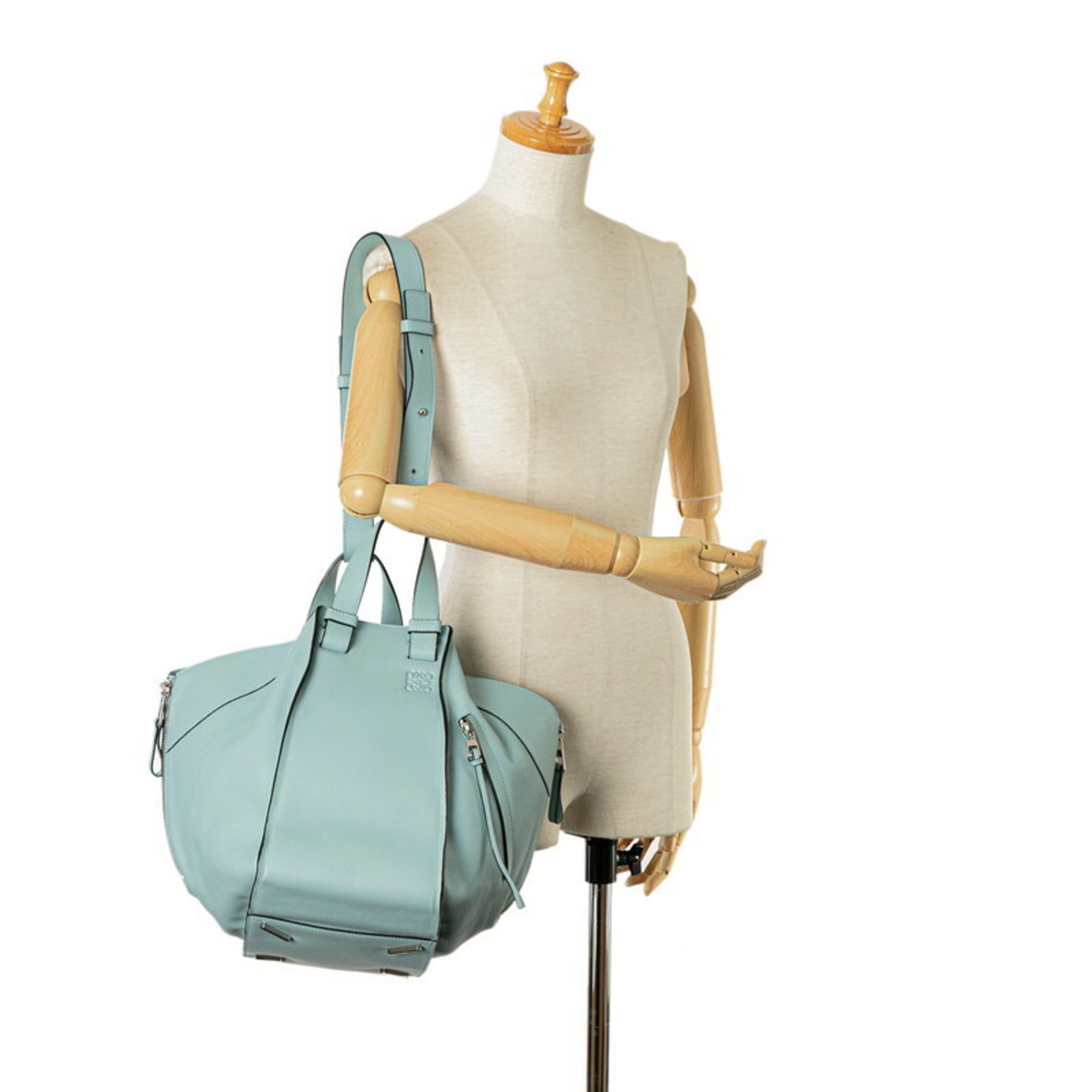 LOEWE Anagram Hammock Medium Shoulder Bag Handbag Light Blue Leather Women's