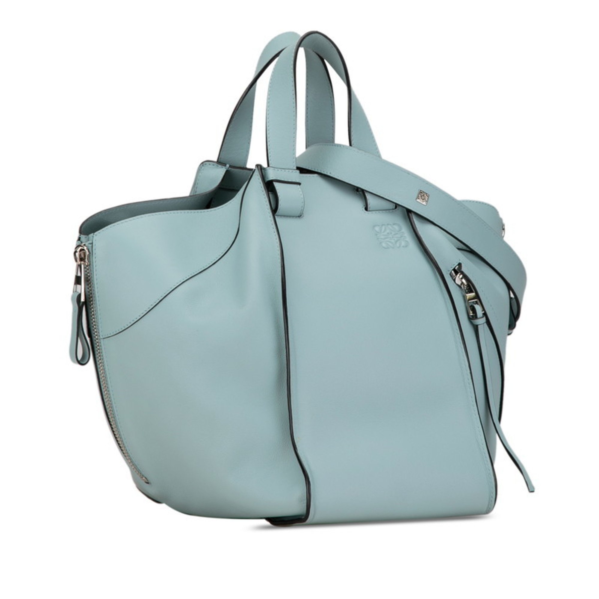 LOEWE Anagram Hammock Medium Shoulder Bag Handbag Light Blue Leather Women's