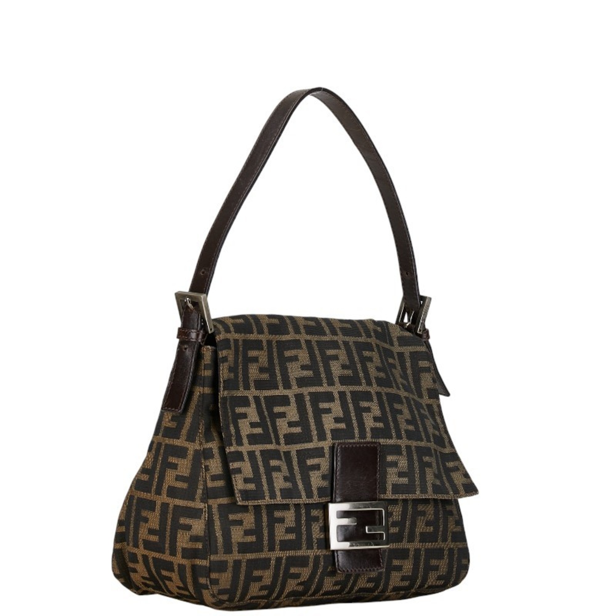 FENDI ZUCCA Mamma Bucket Bag Handbag 26325 Brown Canvas Leather Women's