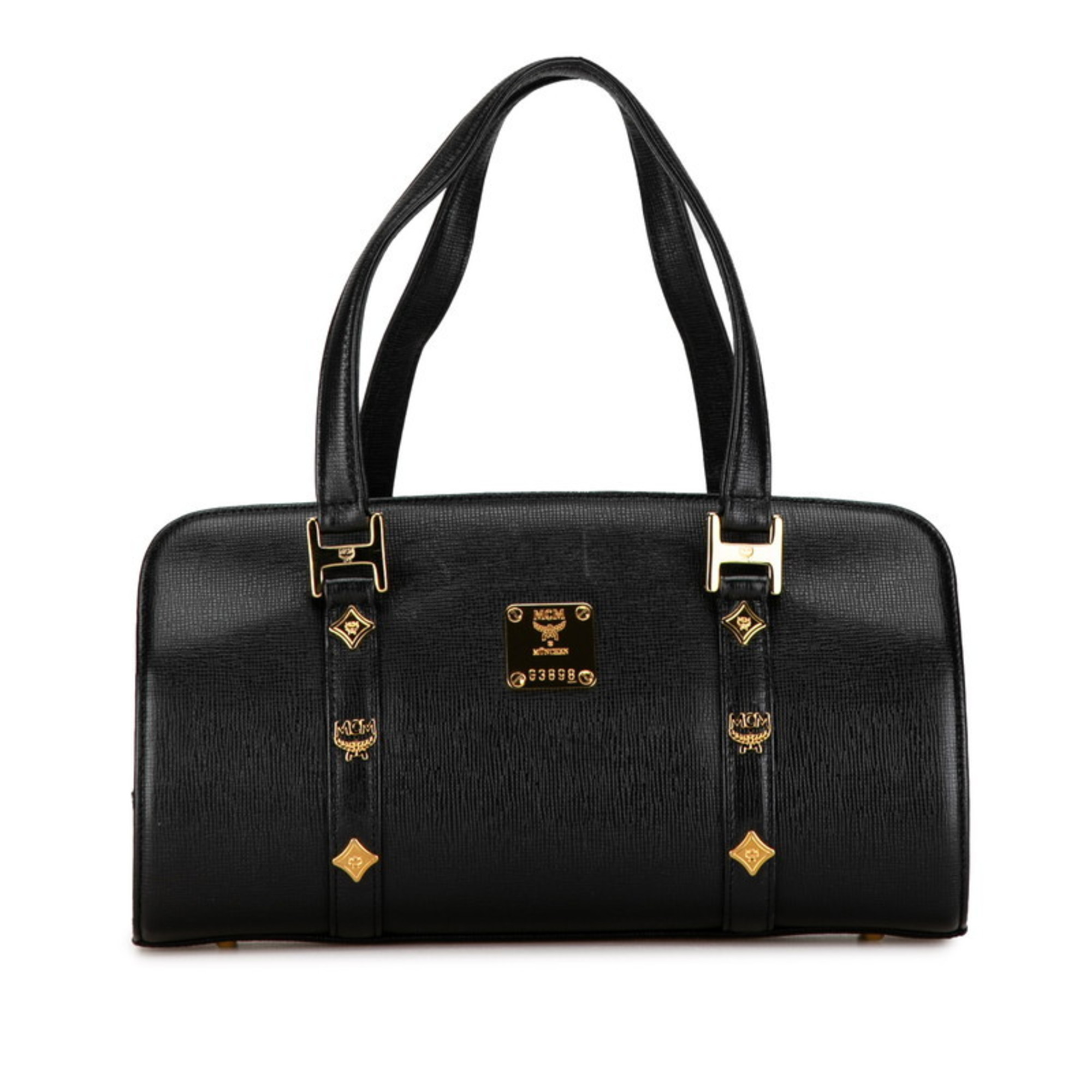 MCM Studded Handbag G3898 Black Gold Leather Women's