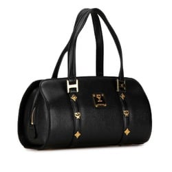 MCM Studded Handbag G3898 Black Gold Leather Women's