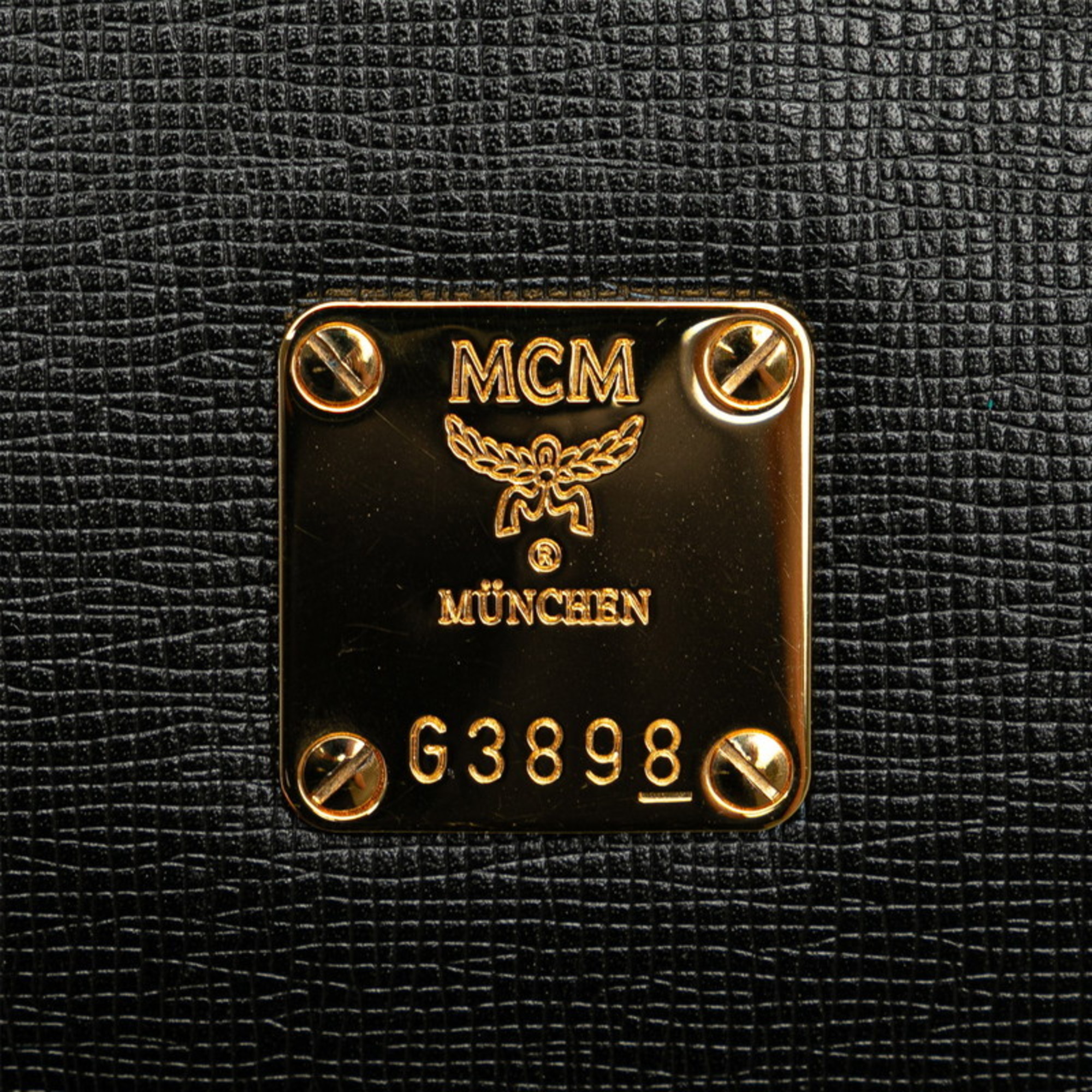 MCM Studded Handbag G3898 Black Gold Leather Women's