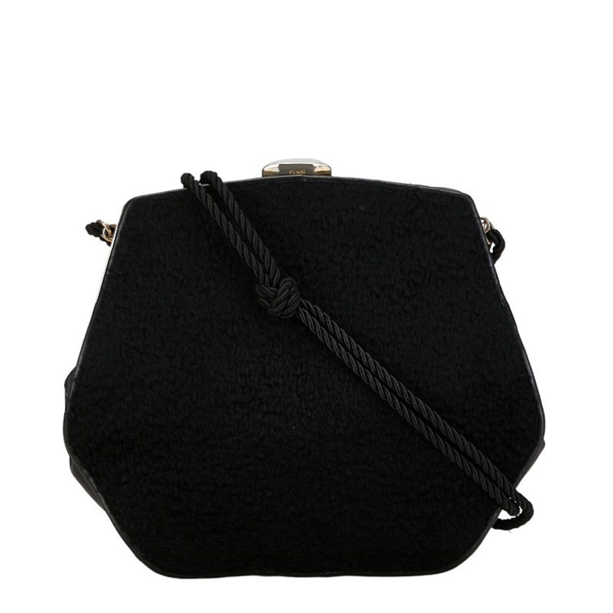 FENDI Shoulder Bag Black Sheepskin Women's