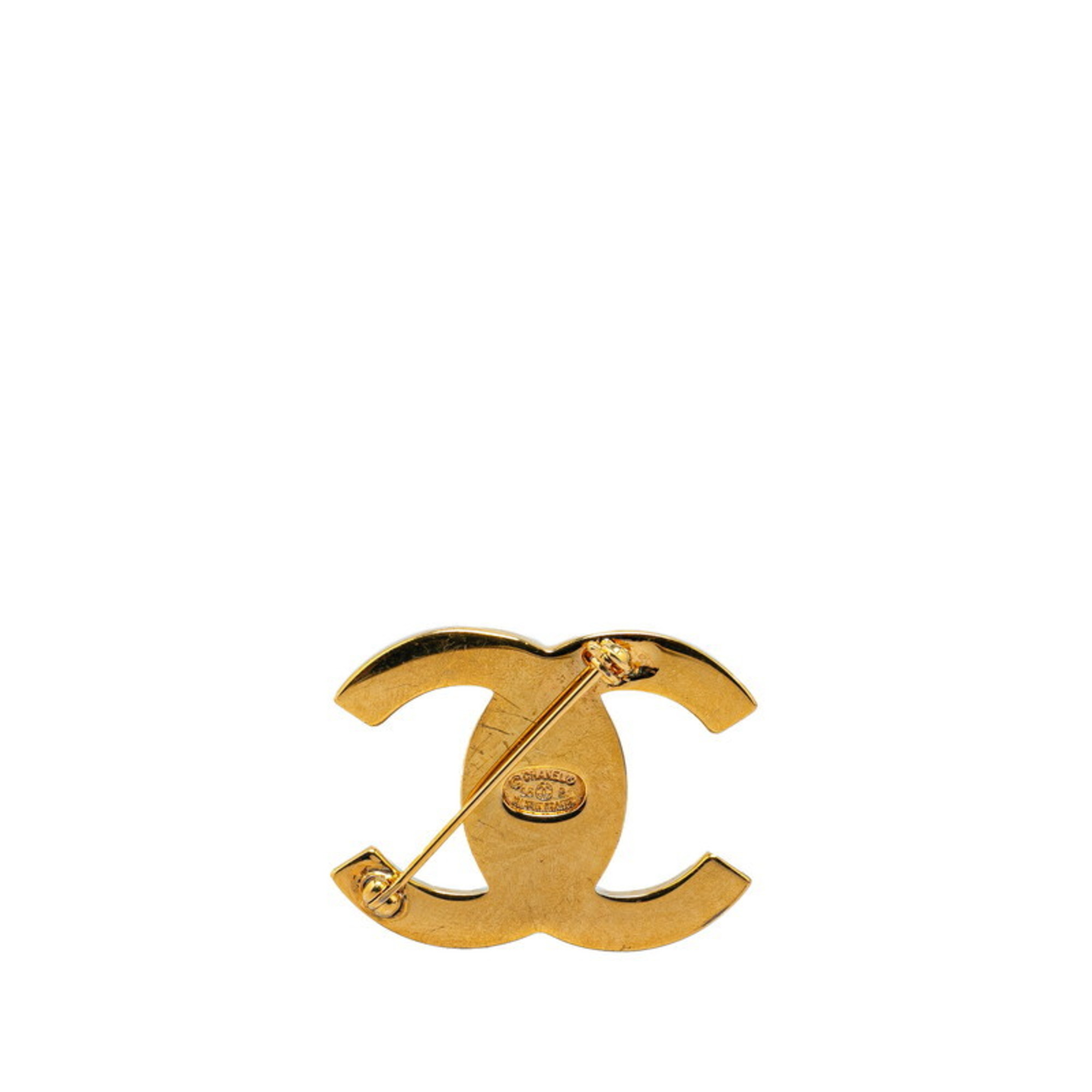 Chanel Coco Mark Turnlock Large Brooch Gold Plated Women's CHANEL