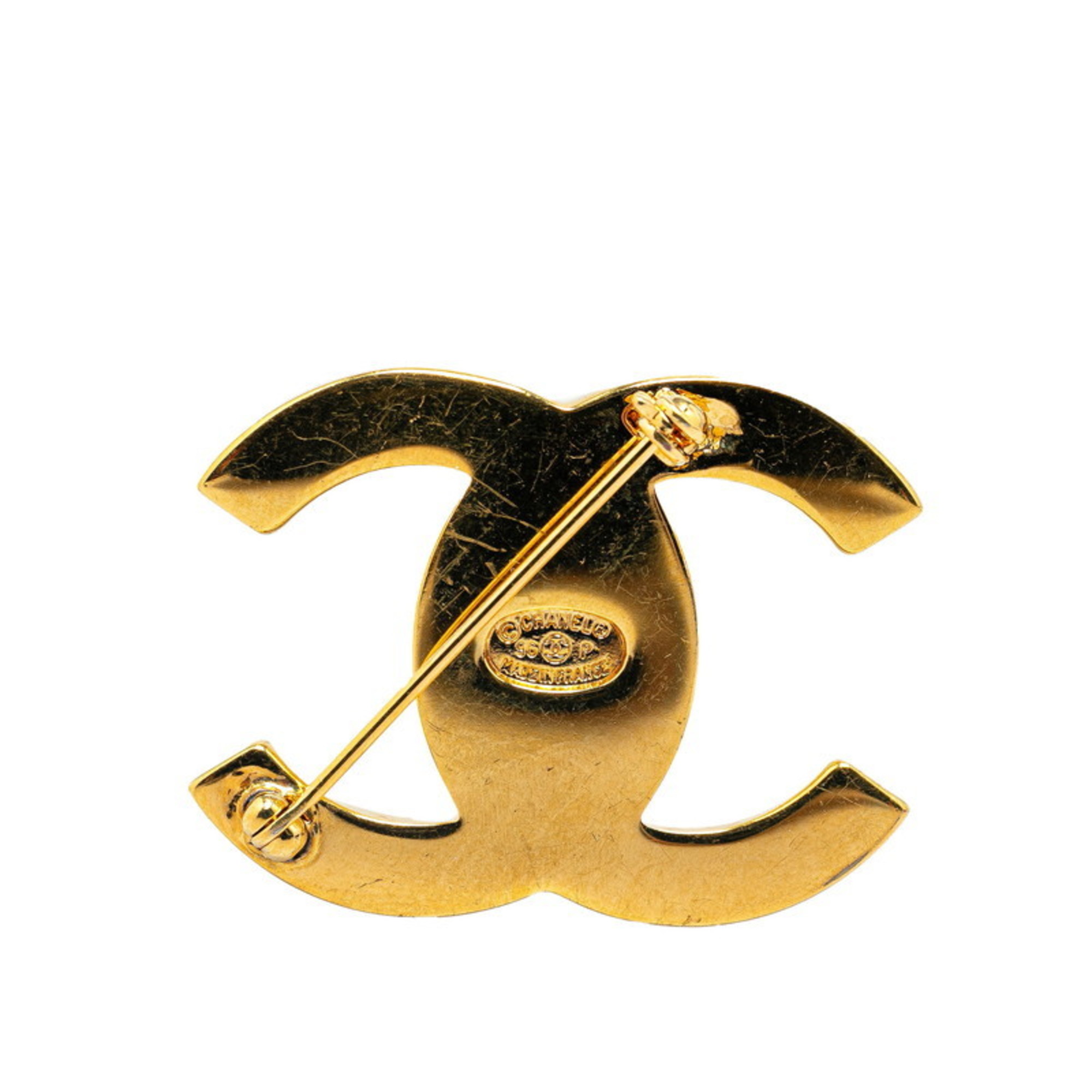 Chanel Coco Mark Turnlock Large Brooch Gold Plated Women's CHANEL