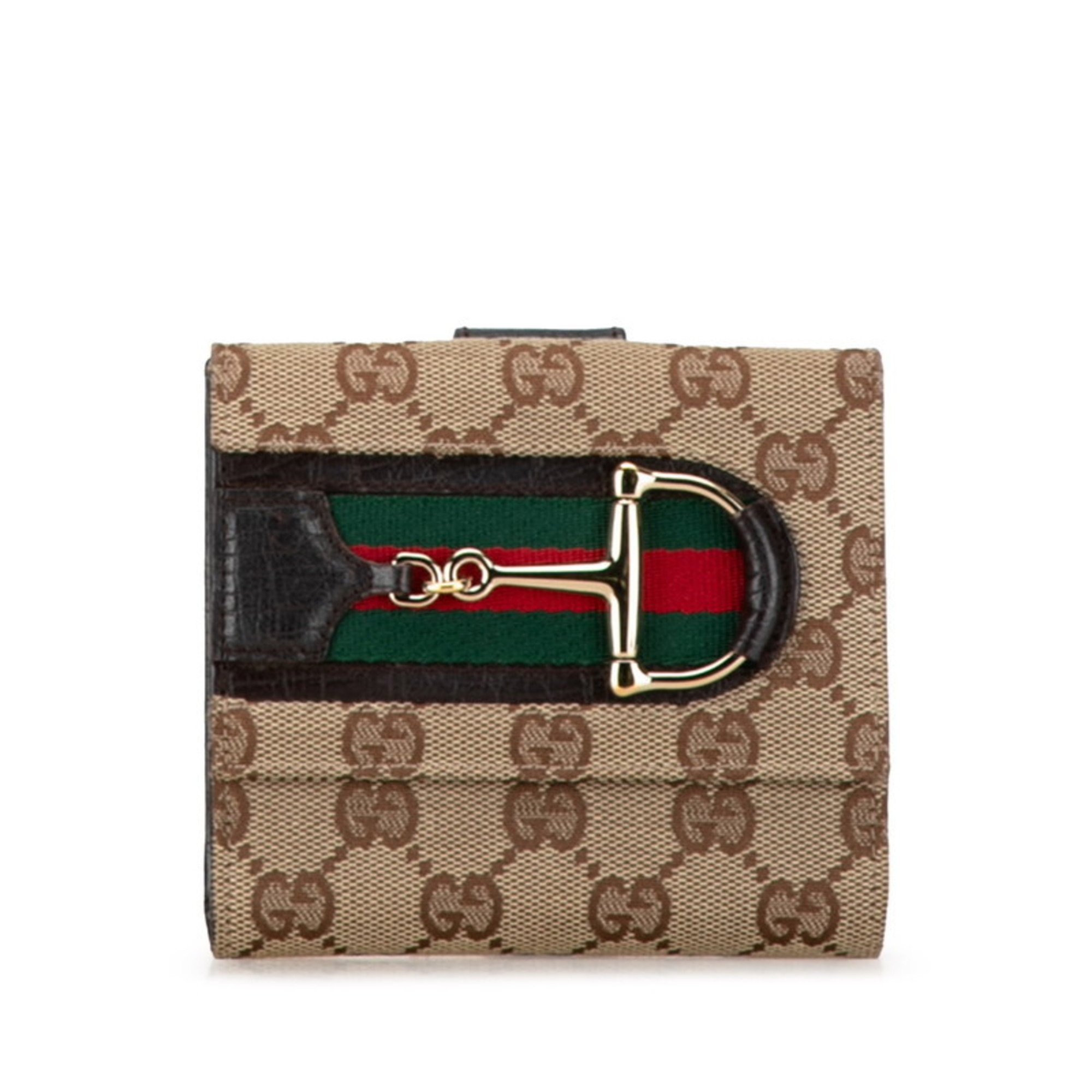 Gucci GG Canvas Horsebit Sherry Line Bi-fold Wallet 138031 Brown Leather Women's GUCCI