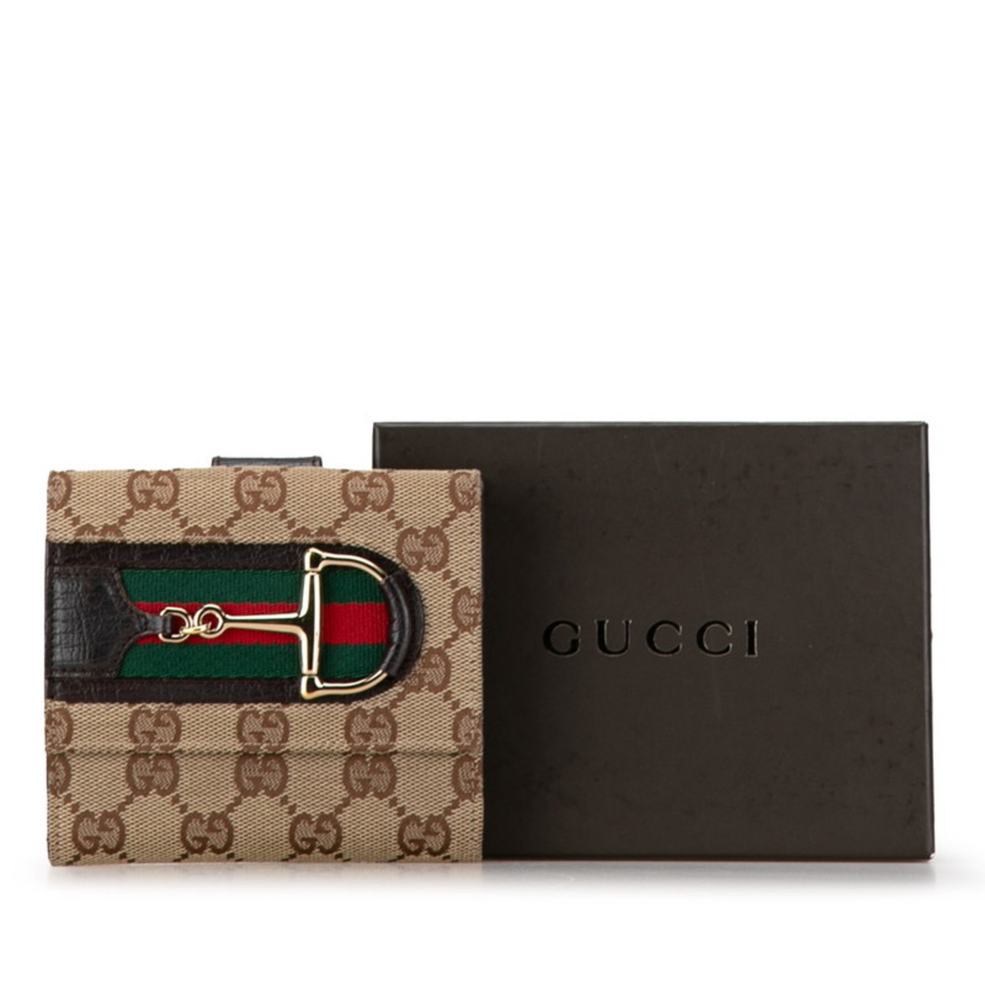 Gucci GG Canvas Horsebit Sherry Line Bi-fold Wallet 138031 Brown Leather Women's GUCCI