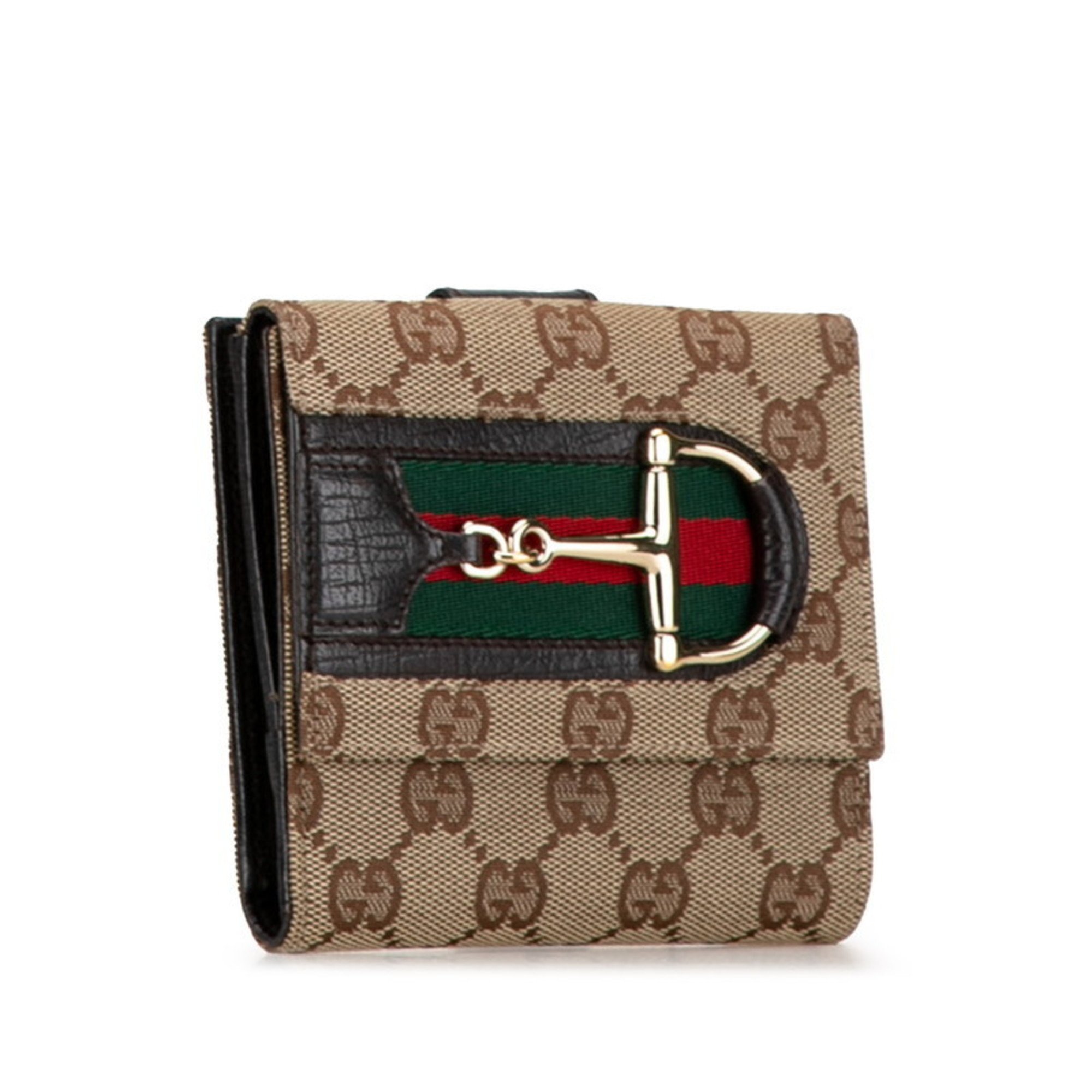 Gucci GG Canvas Horsebit Sherry Line Bi-fold Wallet 138031 Brown Leather Women's GUCCI