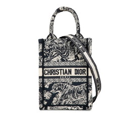 Christian Dior Dior Reverse Toile de Jouy Embroidery Handbag Shoulder Bag Navy White Jacquard Women's