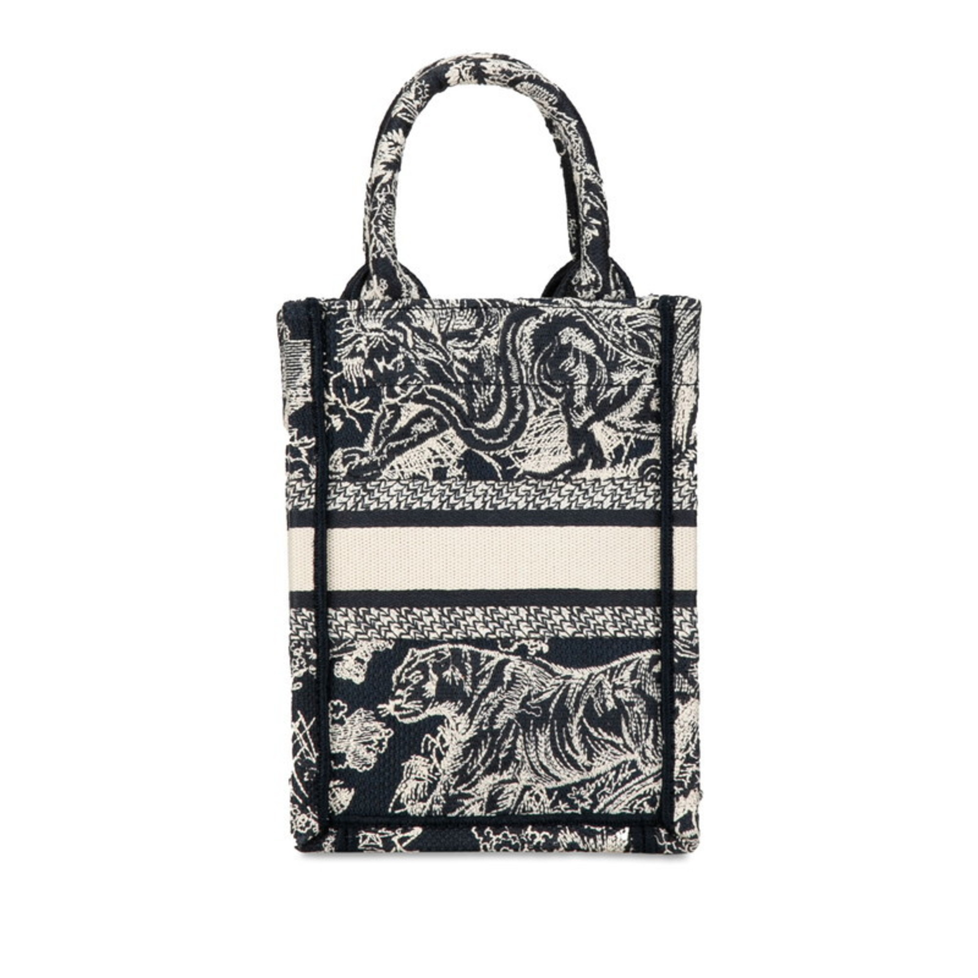 Christian Dior Dior Reverse Toile de Jouy Embroidery Handbag Shoulder Bag Navy White Jacquard Women's