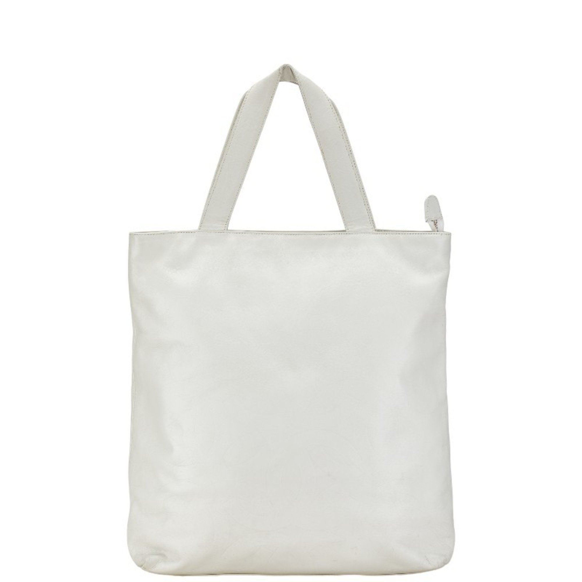 Chanel Coco Mark Handbag Tote Bag White Leather Women's CHANEL