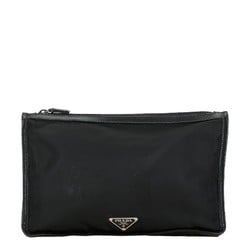 Prada Triangle Plate Clutch Bag Second Black Nylon Leather Women's PRADA