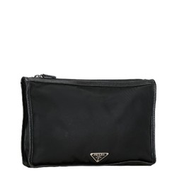 Prada Triangle Plate Clutch Bag Second Black Nylon Leather Women's PRADA