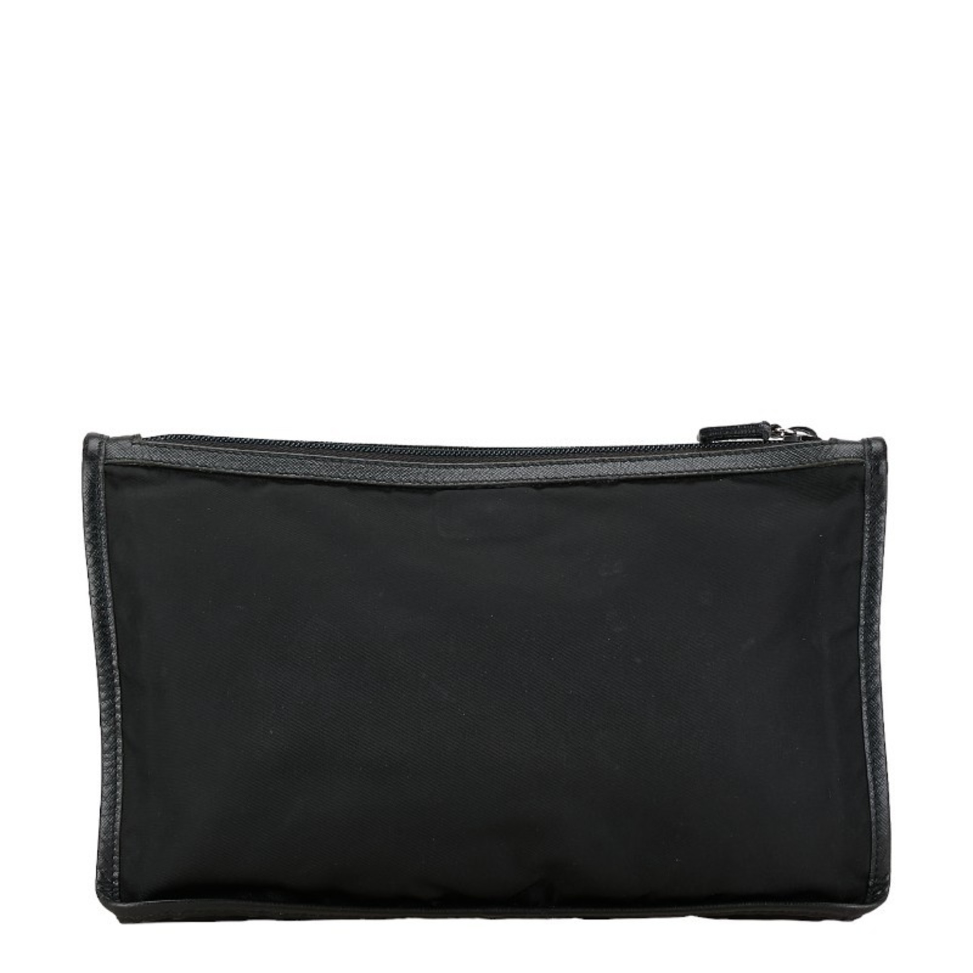 Prada Triangle Plate Clutch Bag Second Black Nylon Leather Women's PRADA