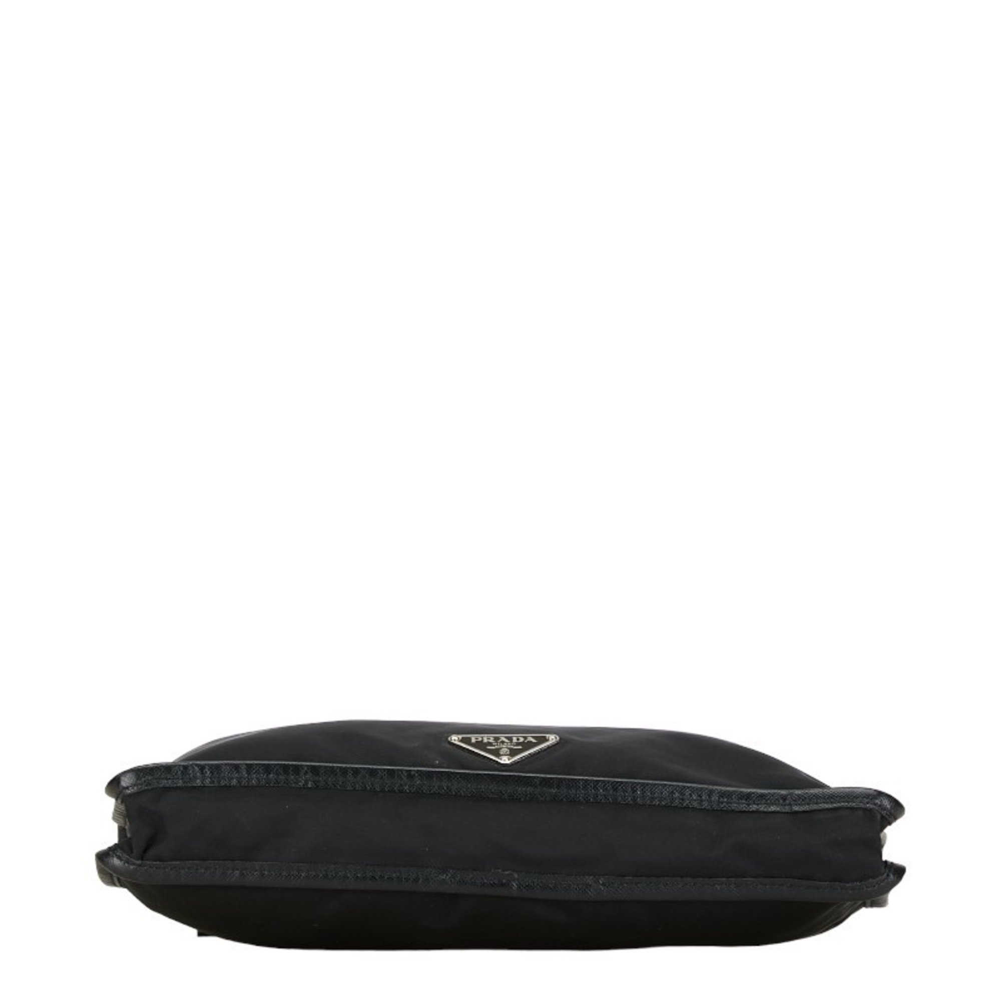 Prada Triangle Plate Clutch Bag Second Black Nylon Leather Women's PRADA