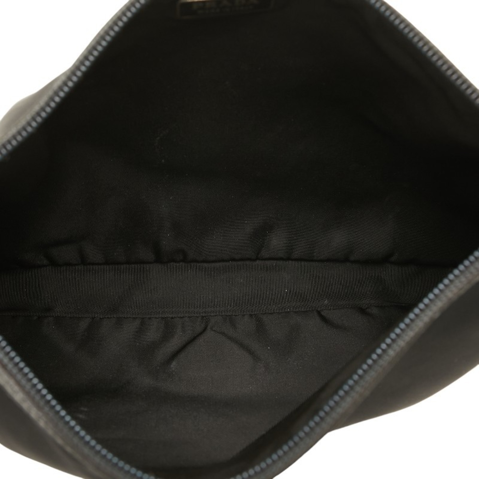 Prada Triangle Plate Clutch Bag Second Black Nylon Leather Women's PRADA