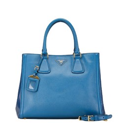 Prada Triangle Plate Saffiano Handbag Shoulder Bag Blue Leather Women's PRADA