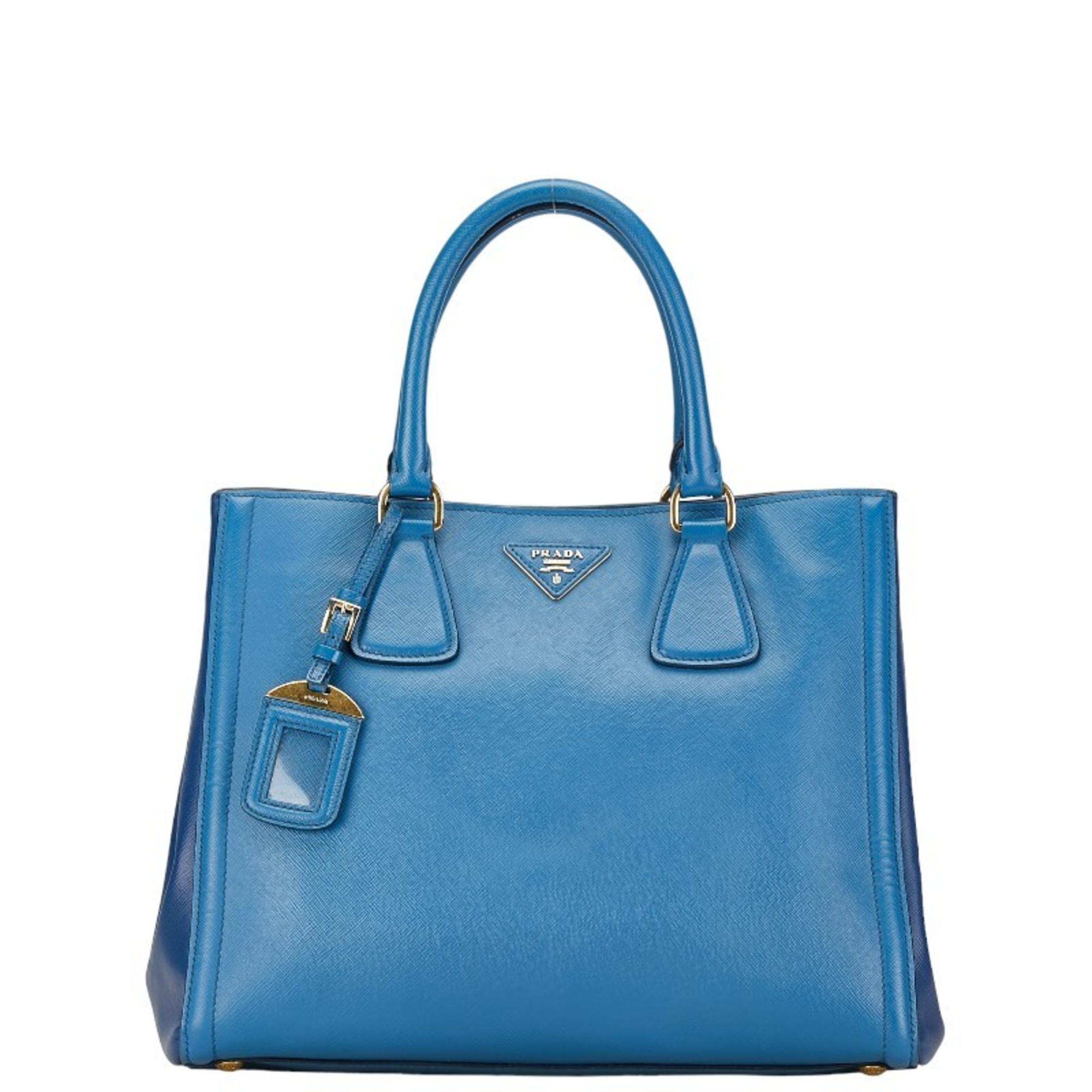 Prada Triangle Plate Saffiano Handbag Shoulder Bag Blue Leather Women's PRADA