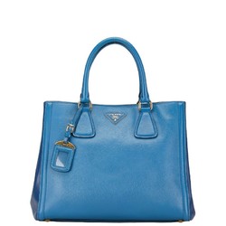 Prada Triangle Plate Saffiano Handbag Shoulder Bag Blue Leather Women's PRADA