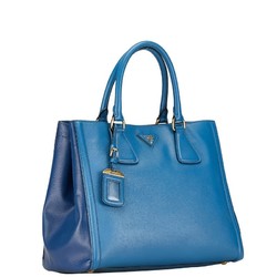 Prada Triangle Plate Saffiano Handbag Shoulder Bag Blue Leather Women's PRADA