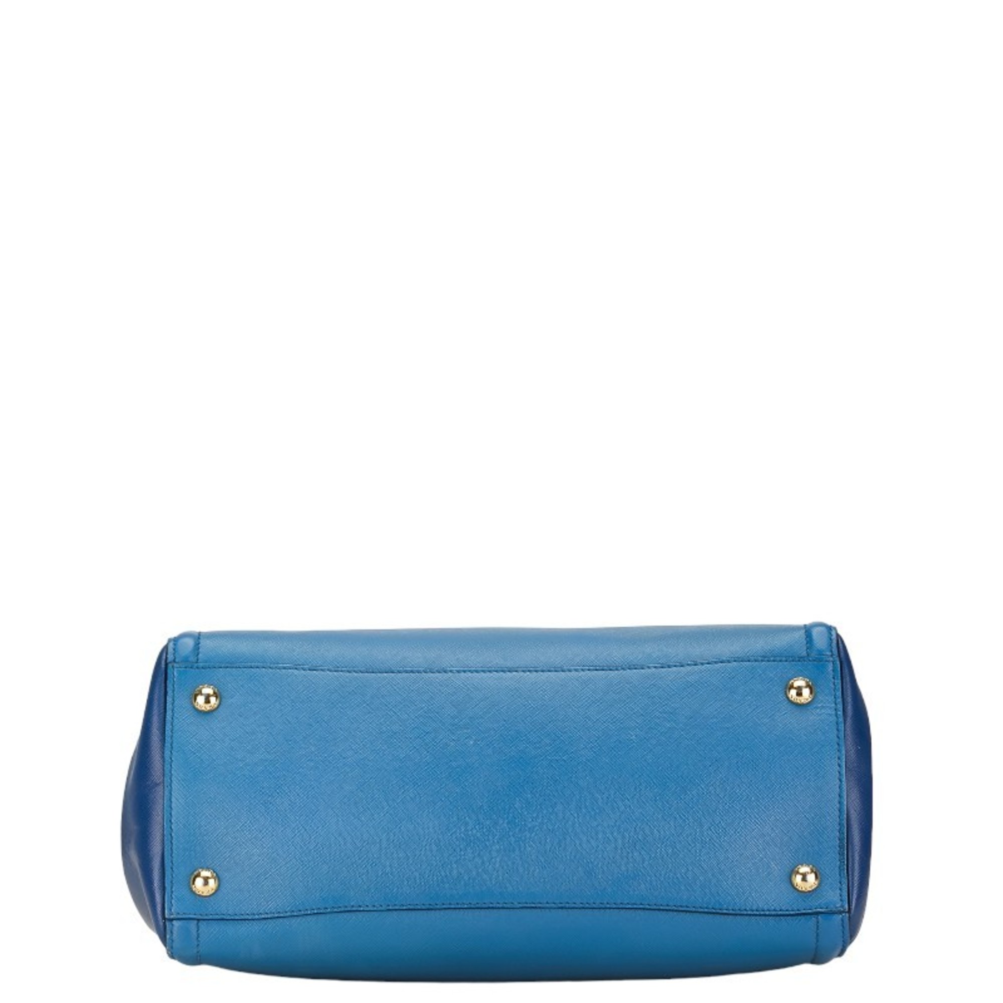 Prada Triangle Plate Saffiano Handbag Shoulder Bag Blue Leather Women's PRADA