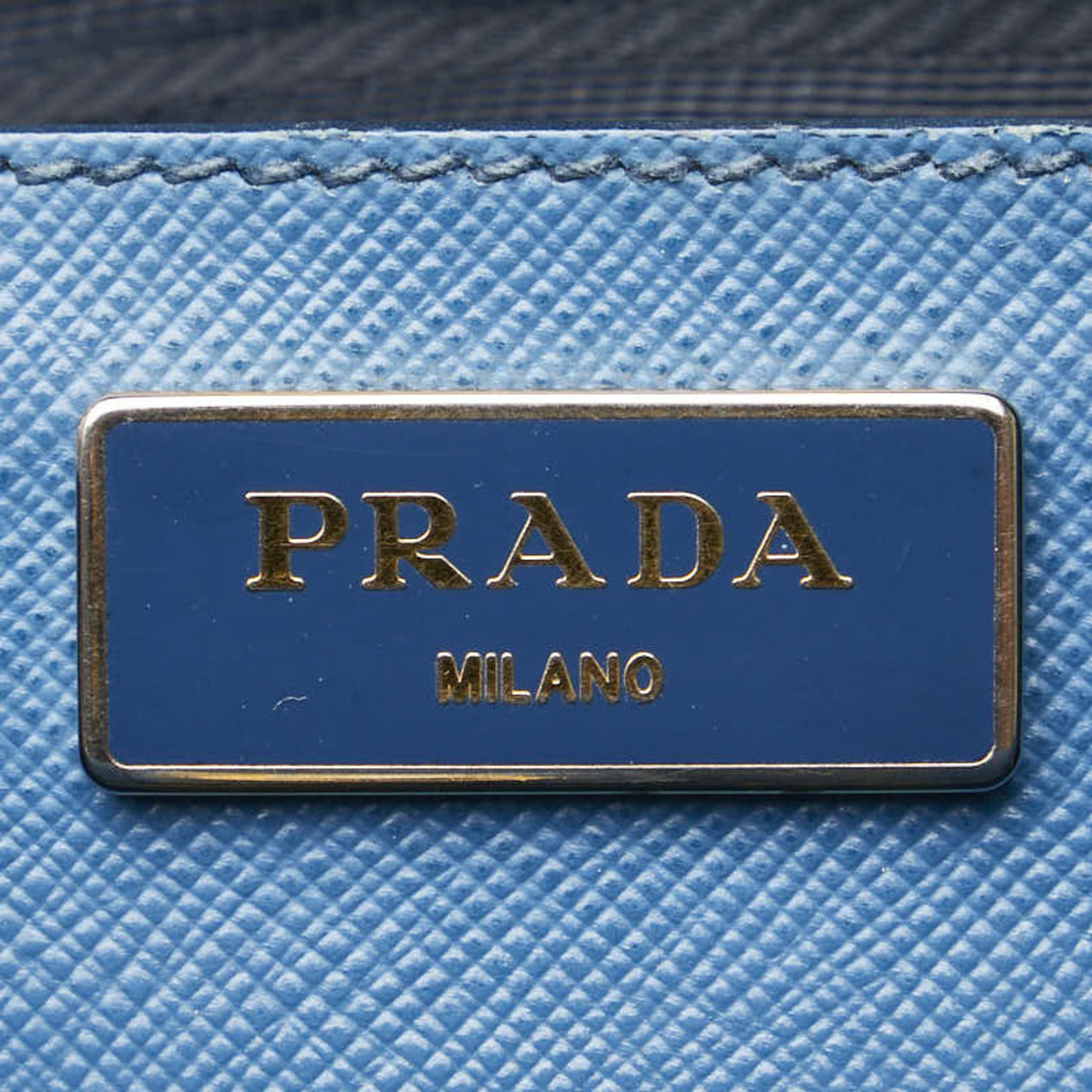 Prada Triangle Plate Saffiano Handbag Shoulder Bag Blue Leather Women's PRADA