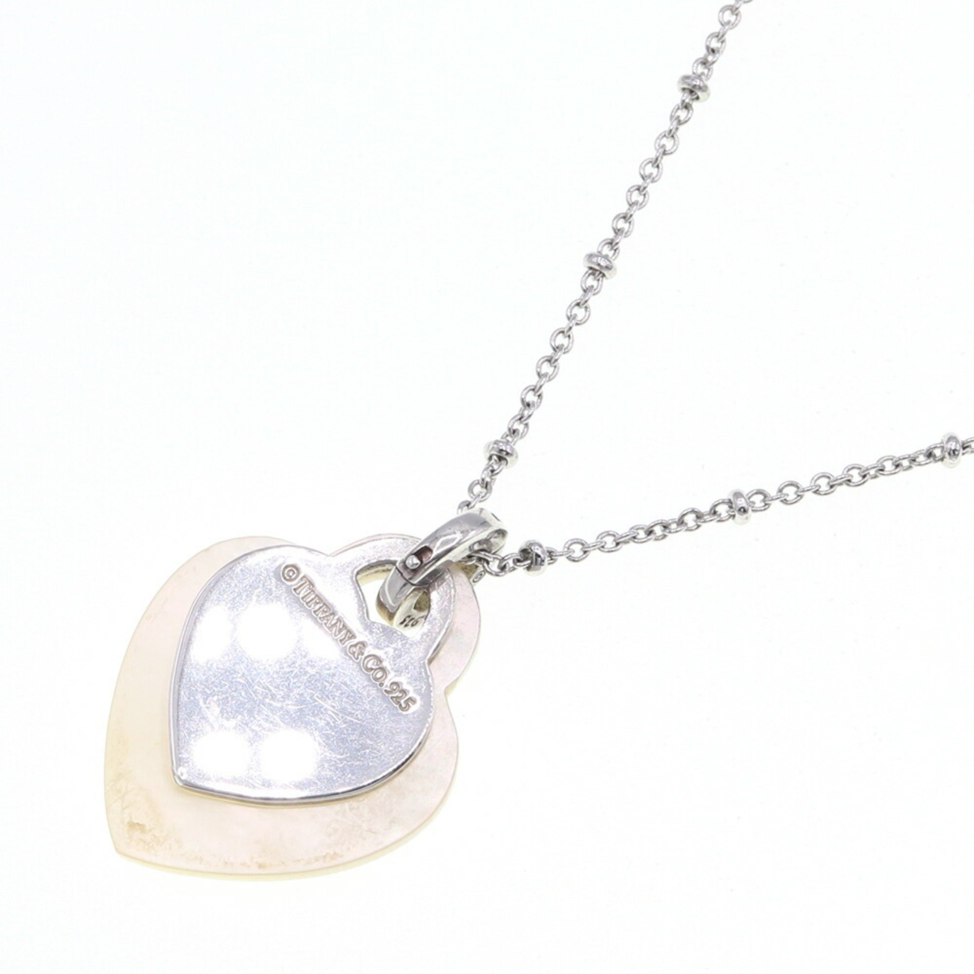 Tiffany Necklace Return to Shell Double Heart Tag SV Sterling Silver Pendant Choker Women's TIFFANY & CO