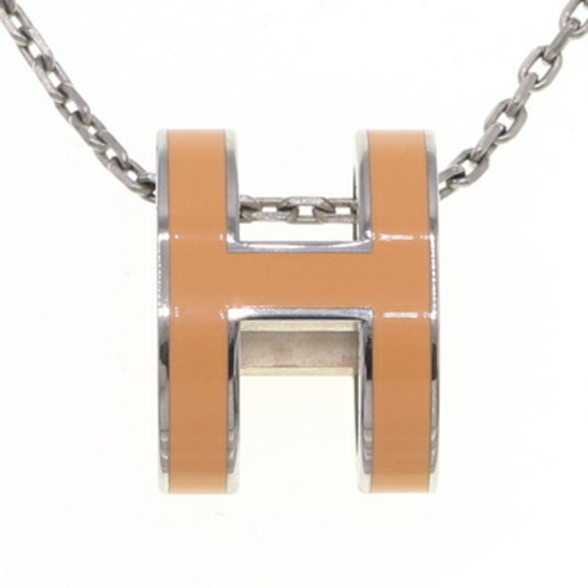 Hermes Necklace Pop H Orange Silver Metal Pendant Women's HERMES