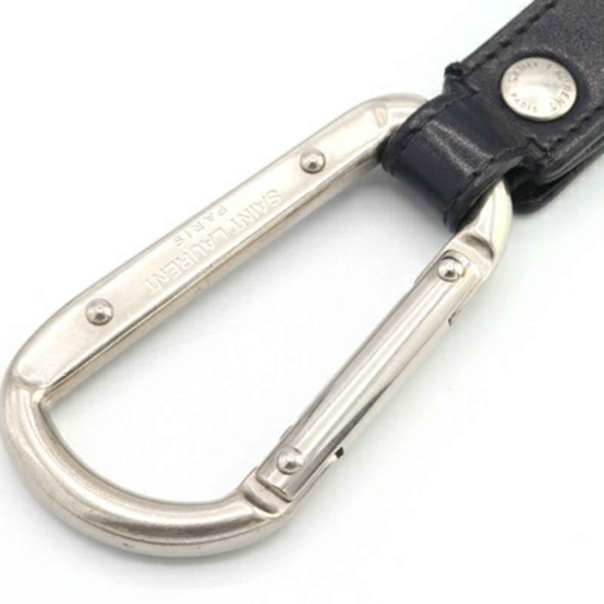 Saint Laurent Keychain Black Silver Leather Metal Carabiner Hook Key Men's SAINT LAURENT PARIS