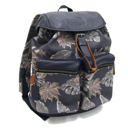 Coach Backpack Mercer Hawaiian Palm F72083 Grayish Purple Coated Canvas Leather Bag Flower Motif Women's COACH