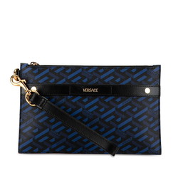 Versace La Greca Clutch Bag Second Blue Black PVC Leather Men's VERSACE