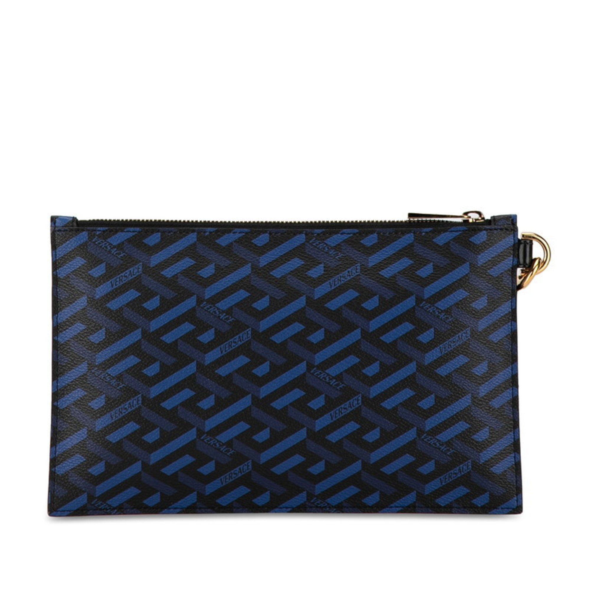 Versace La Greca Clutch Bag Second Blue Black PVC Leather Men's VERSACE