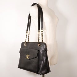 CHANEL Chain Tote Shoulder Bag Caviar Skin Black Women's