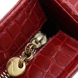 Salvatore Ferragamo Gancini Shoulder Bag Embossed Leather Red AQ216194 A5 Women's