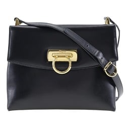 Salvatore Ferragamo Gancini Shoulder Bag Calf Black A5 Flap Women's