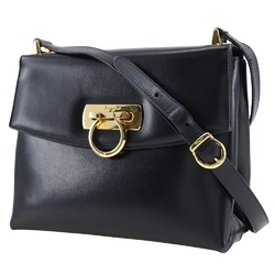 Salvatore Ferragamo Gancini Shoulder Bag Calf Black A5 Flap Women's