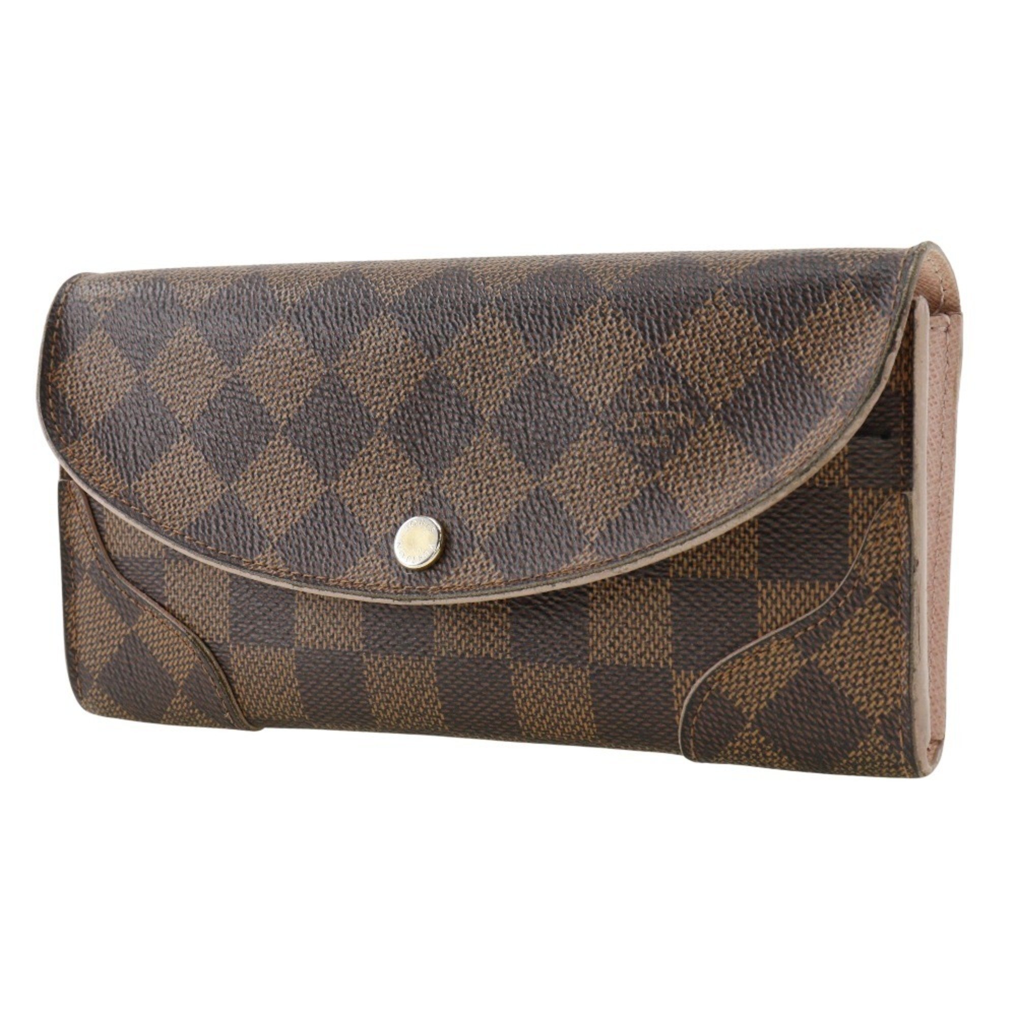 Louis Vuitton LOUIS VUITTON Portefeuille Kaisa Long Wallet N61227 Damier Canvas Rose Ballerine 2016 Brown/Pink CA1166 Snap Button Portefeiulle Women's