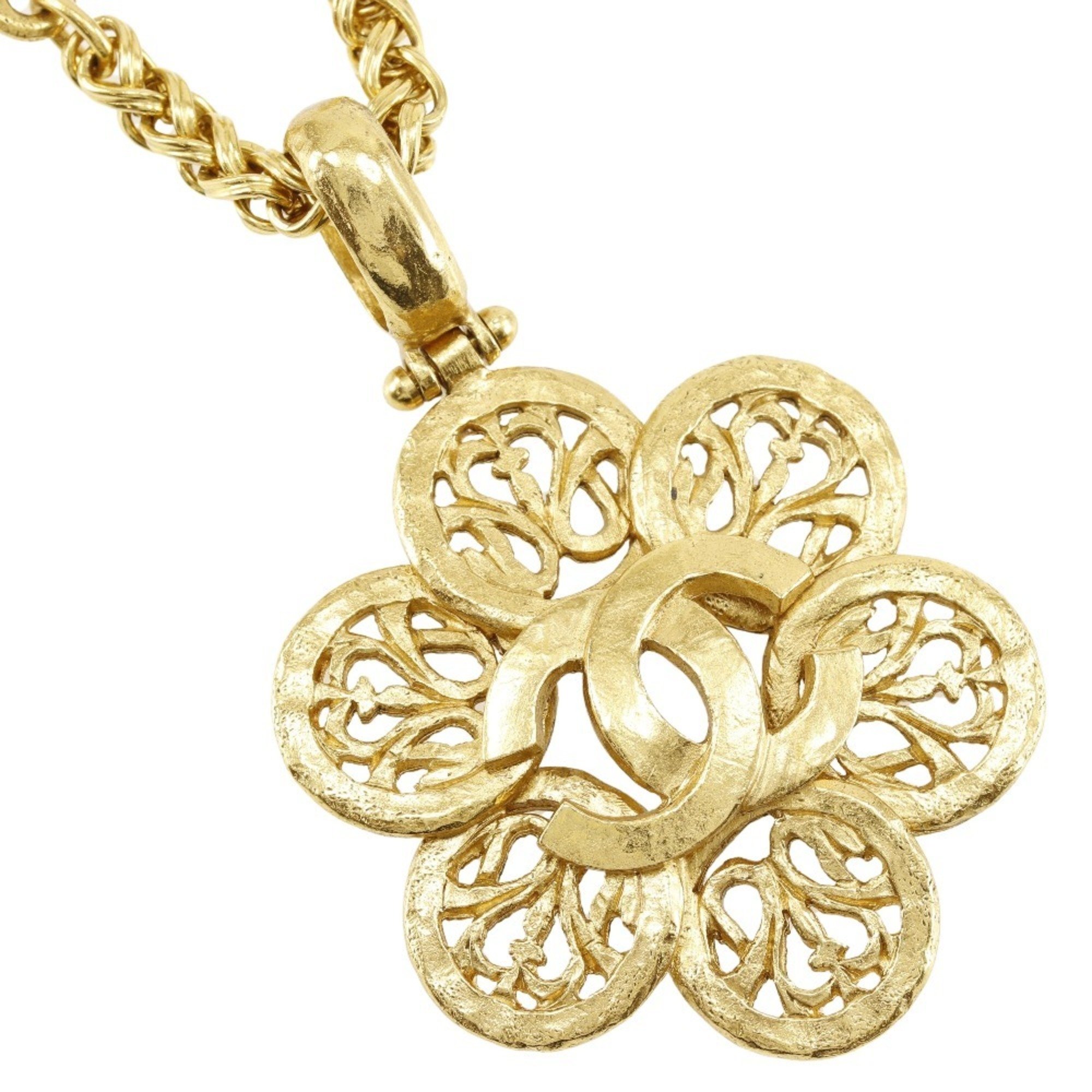 Chanel Coco Mark Necklace Flower Gold Plated 1995 95A Approx. 88.7g COCO Women's