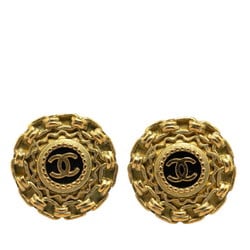 Chanel Coco Mark Chain Earrings Gold Black Plated Women's CHANEL