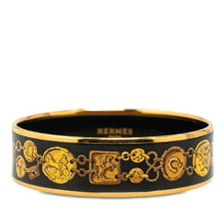 Hermes enamel GM bracelet, cloisonné, horse harness motif bangle, black, gold plated, women's, HERMES