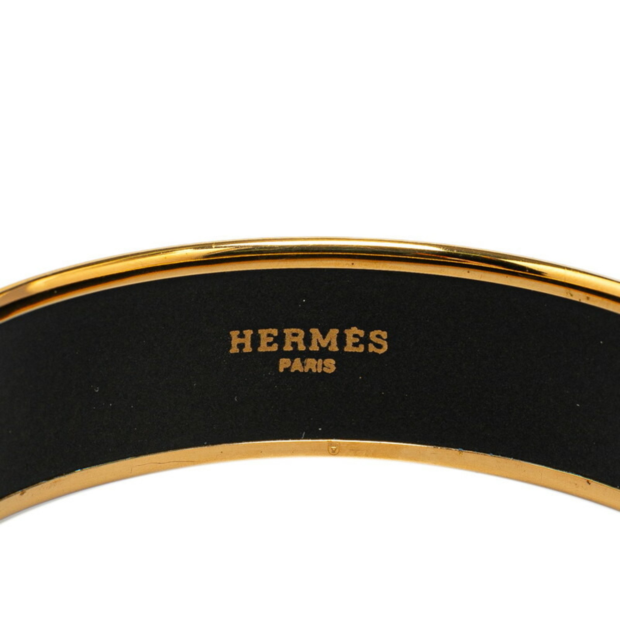 Hermes enamel GM bracelet, cloisonné, horse harness motif bangle, black, gold plated, women's, HERMES