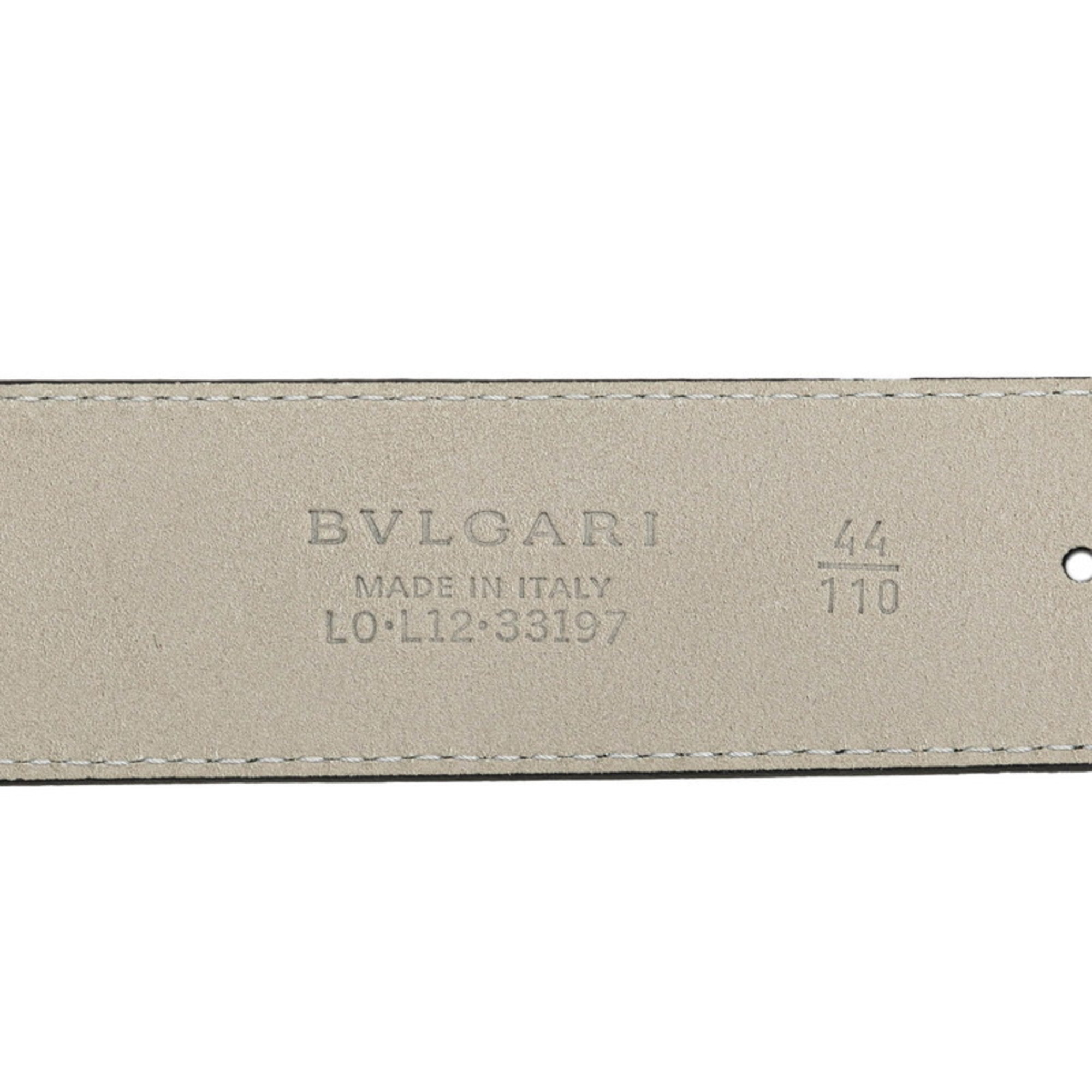 BVLGARI Belt Size: 110/44 33197 Black Silver Leather Men's