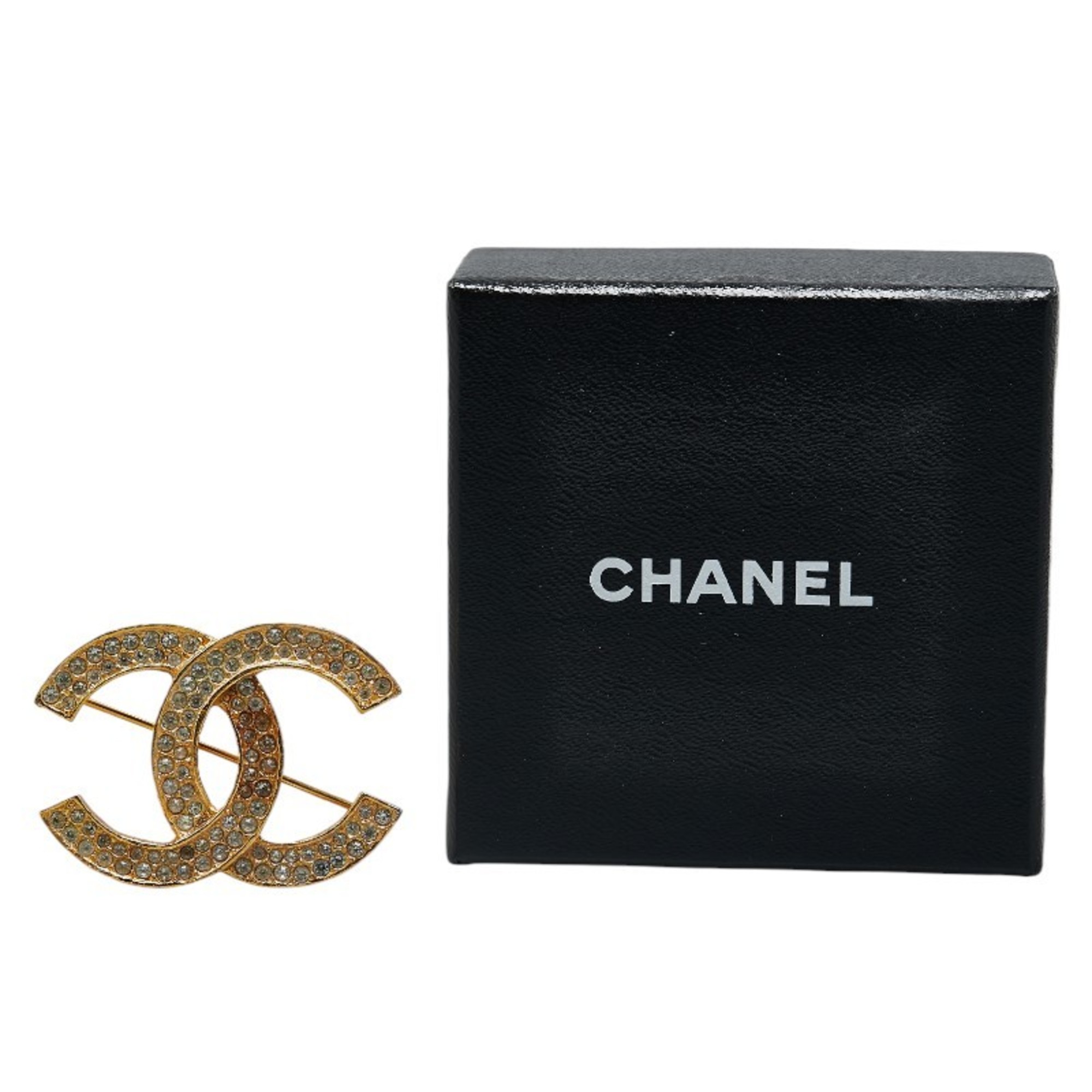 Chanel Coco Mark Rhinestone Brooch Gold Plated Women's CHANEL