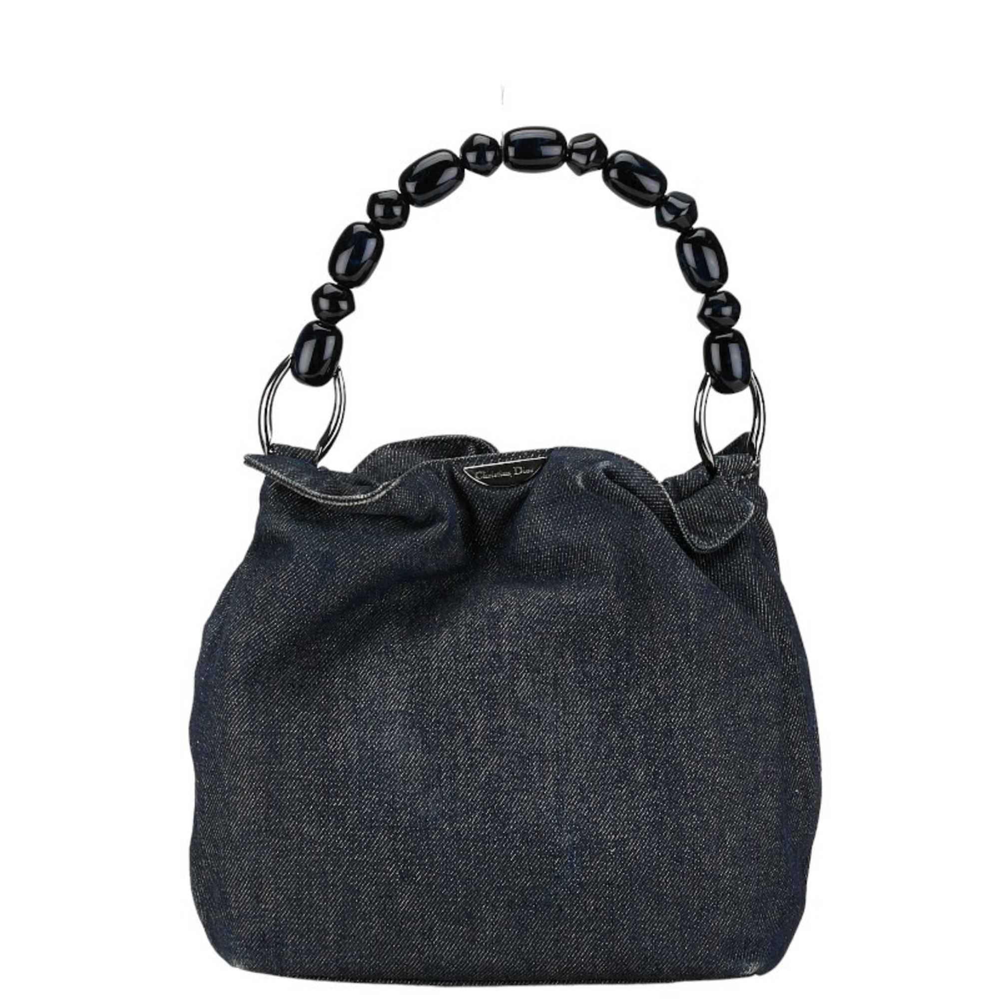 Christian Dior Dior Marispearl Plate Handbag Blue Black Denim Women's