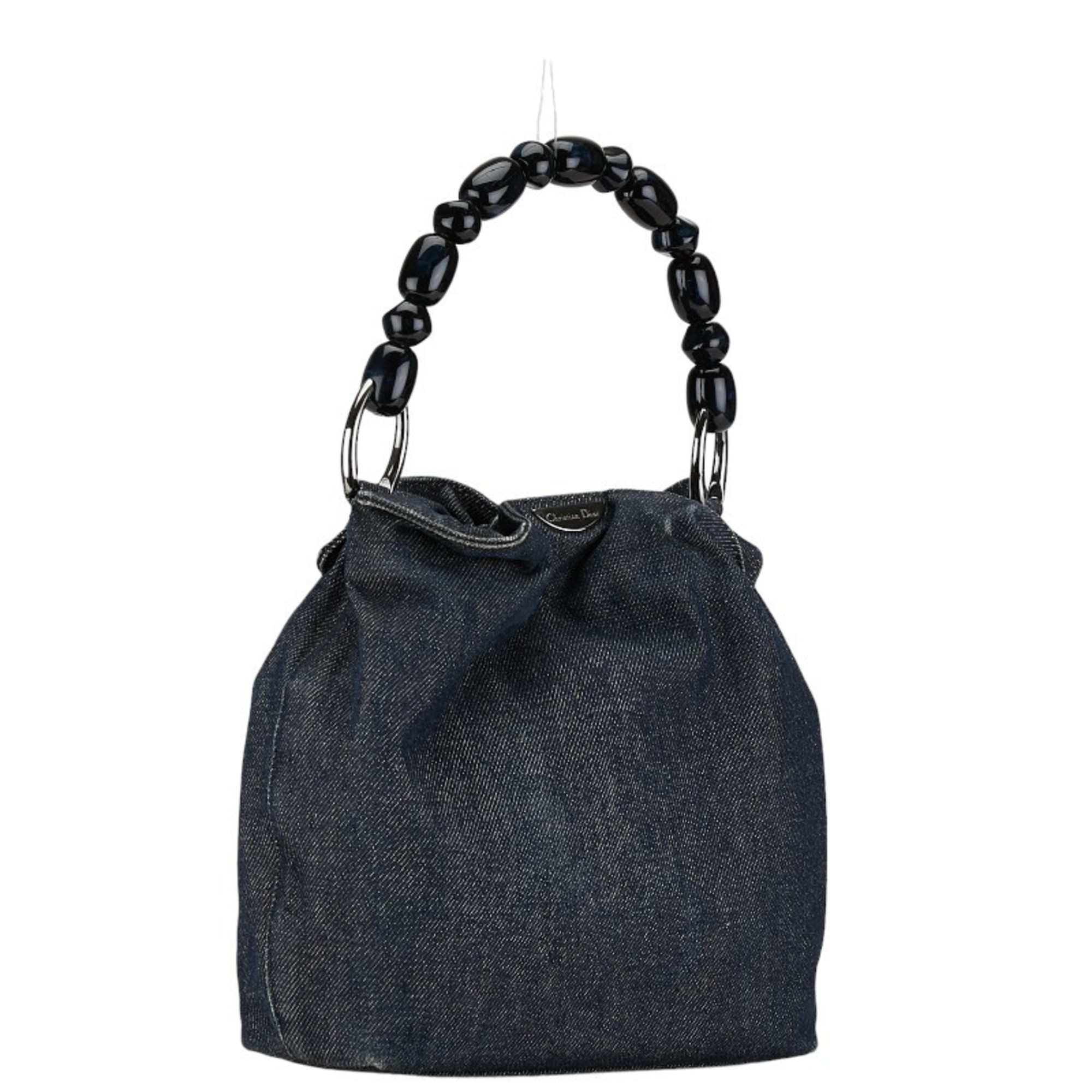 Christian Dior Dior Marispearl Plate Handbag Blue Black Denim Women's