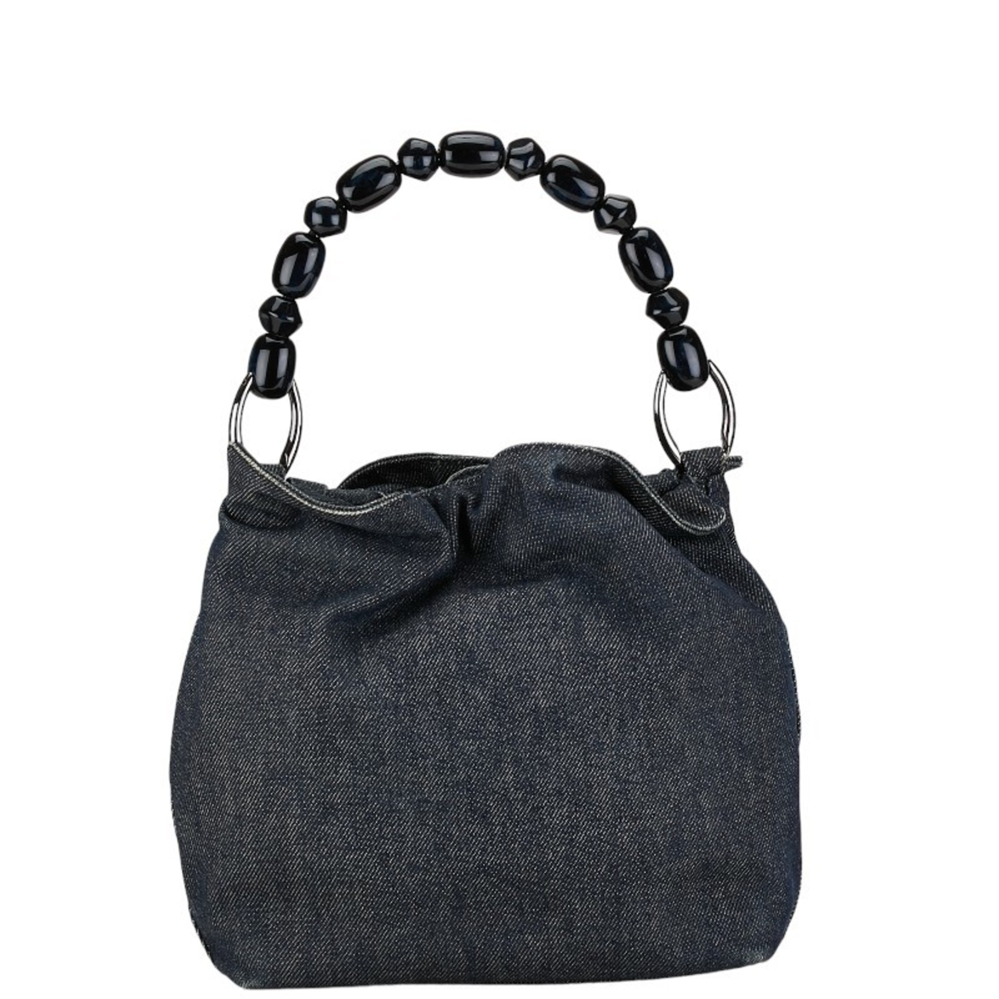 Christian Dior Dior Marispearl Plate Handbag Blue Black Denim Women's