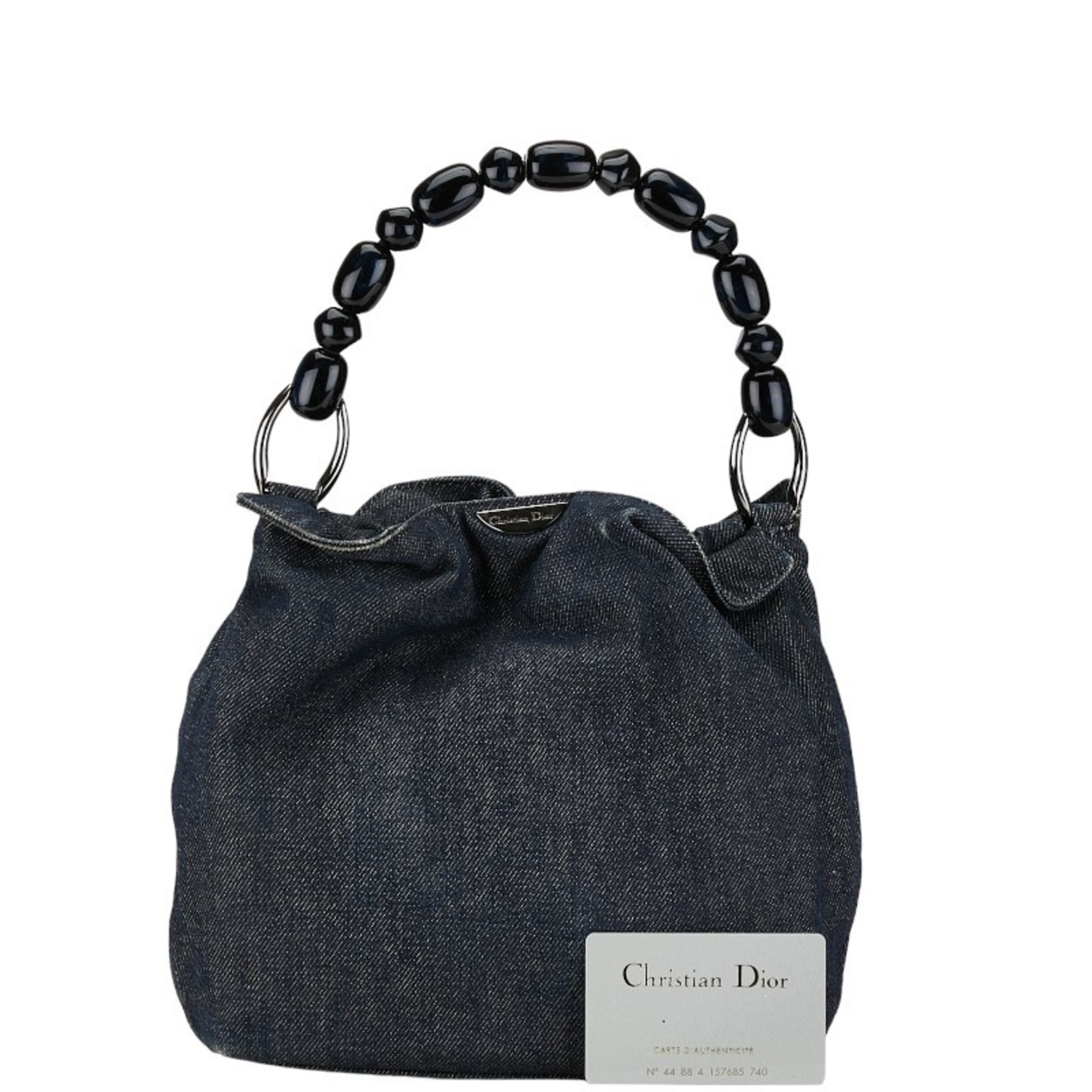 Christian Dior Dior Marispearl Plate Handbag Blue Black Denim Women's