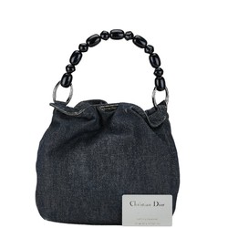 Christian Dior Dior Marispearl Plate Handbag Blue Black Denim Women's