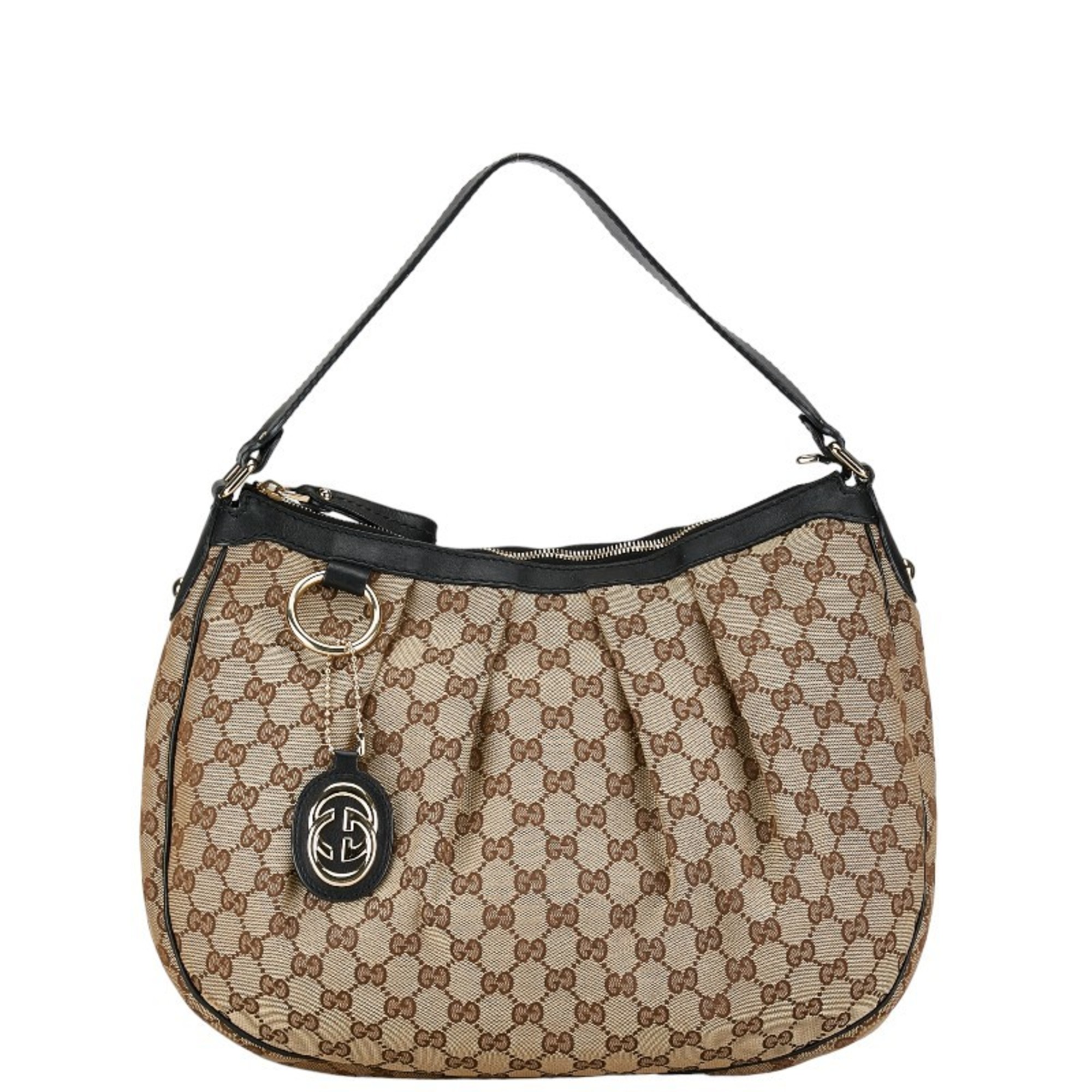 Gucci GG Canvas Bag Handbag 232955 Beige Black Leather Women's GUCCI